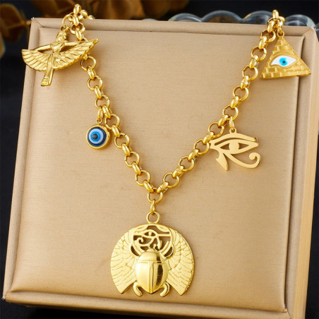 Unique Egyptian Scarab Necklace | Eye of Horus & Isis Gift