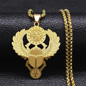 Ankh Scarab Necklace – Symbolic Egyptian Stainless Steel Pendant