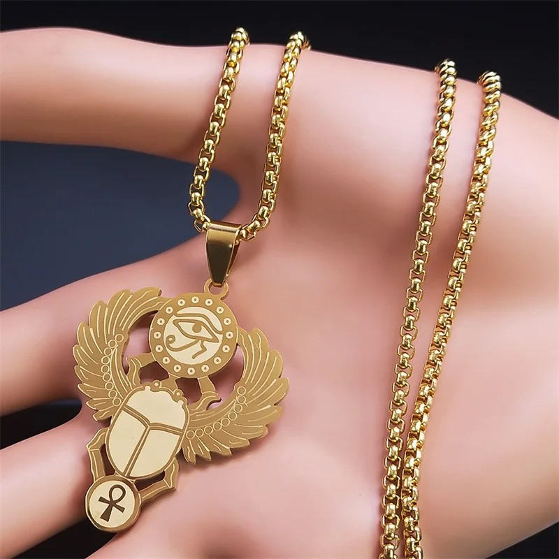 Ankh Scarab Necklace – Symbolic Egyptian Stainless Steel Pendant