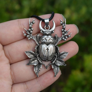 Mystic Scarab Beetle Necklace | Moon, Leaf & Star Pendant