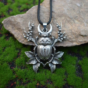 Mystic Scarab Beetle Necklace | Moon, Leaf & Star Pendant
