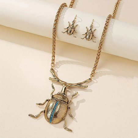 Unique Gold Scarab Necklace & Earrings Set | Royal Elegance