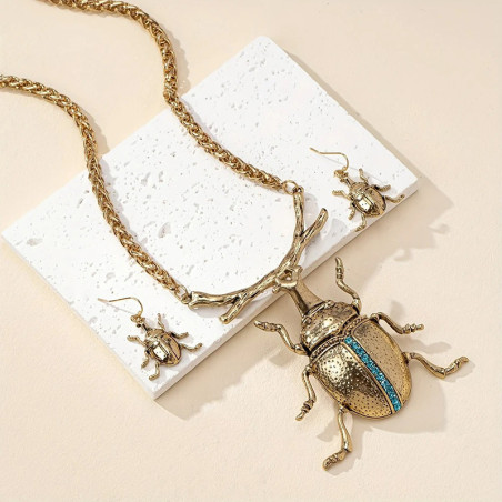 Unique Gold Scarab Necklace & Earrings Set | Royal Elegance