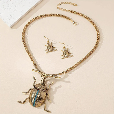 Unique Gold Scarab Necklace & Earrings Set | Royal Elegance