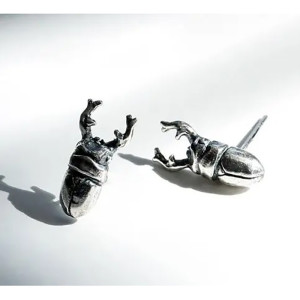 Unique Titan Beetle Earrings | Antique Silver Brutalist Jewelry