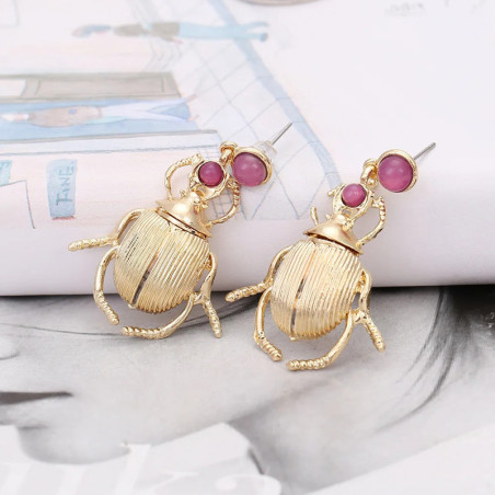 Royal Ruby Scarab Earrings – Gold Jewelry & Mystic Stone