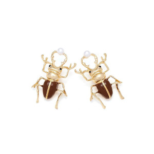 Vintage Beetle Earrings with Pearl | Cute Insect Jewelry Gift