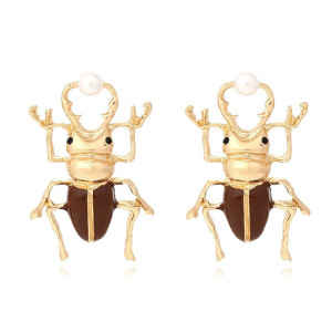 Vintage Beetle Earrings with Pearl | Cute Insect Jewelry Gift