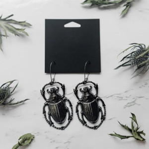 Graphite Scarab Beetle Earrings | Unique Gothic Insect Jewelry