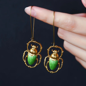 Enchanted Emerald Scarab Earrings – Green & Gold Nature Jewelry