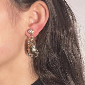 Gold Scarab Beetle Earrings with Pearl | Vintage Egyptian Jewelry