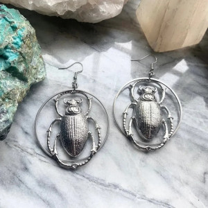 Vintage Scarab Beetle Earrings | Mystic Silver Totem Jewelry