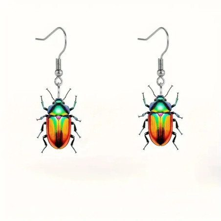 Tropical Rainbow Beetle Earrings | Unique Iridescent Jewelry