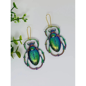 Mystic Iridescent Scarab Beetle Earrings | Cute Nature Jewelry