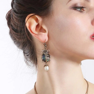 Starry Abalone Scarab Earrings – Unique Celestial Jewelry