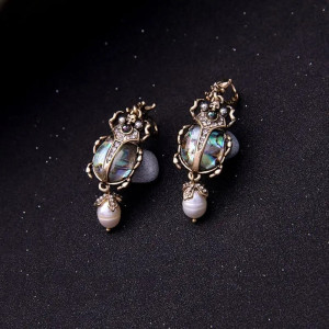 Starry Abalone Scarab Earrings – Unique Celestial Jewelry