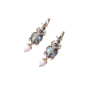 Starry Abalone Scarab Earrings – Unique Celestial Jewelry