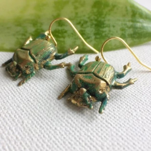 Antique Emerald Scarab Beetle Earrings | Mystical Vintage Jewelry