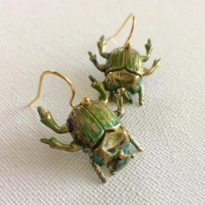 Antique Emerald Scarab Beetle Earrings | Mystical Vintage Jewelry