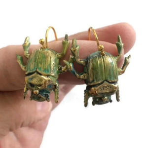 Antique Emerald Scarab Beetle Earrings | Mystical Vintage Jewelry