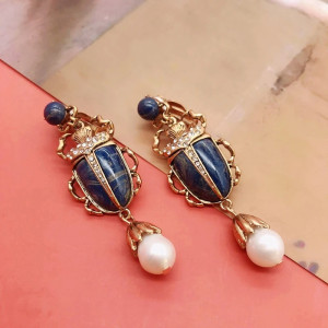 Royal Blue Scarab Earrings | Unique Vintage Gift for Women