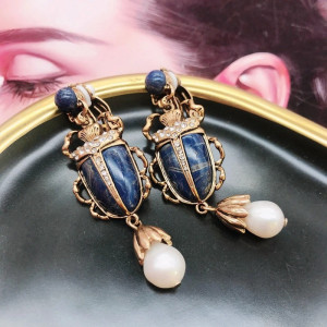 Royal Blue Scarab Earrings | Unique Vintage Gift for Women