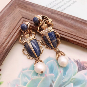 Royal Blue Scarab Earrings | Unique Vintage Gift for Women
