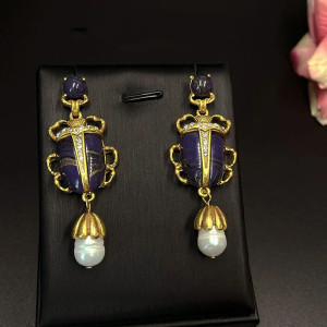 Royal Blue Scarab Earrings | Unique Vintage Gift for Women