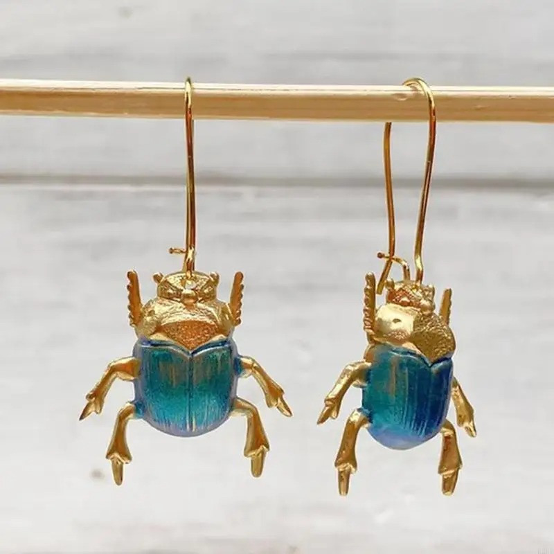 Vintage Scarab Beetle Earrings | Azure Blue & Gold Jewelry