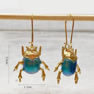 Vintage Scarab Beetle Earrings | Azure Blue & Gold Jewelry