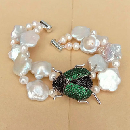 "Secret Garden" Scarab Pearl Bracelet – Nature & Mystic Luxe