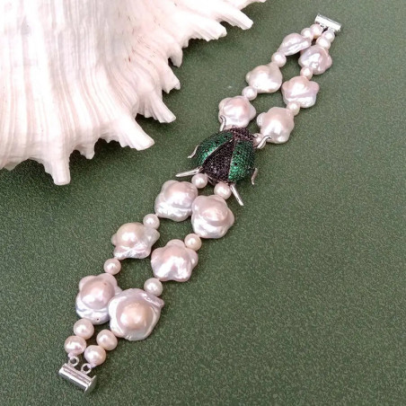 "Secret Garden" Scarab Pearl Bracelet – Nature & Mystic Luxe