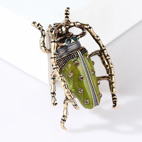 Vintage Pistachio Beetle Brooch | Cute Green Insect Pin Gift