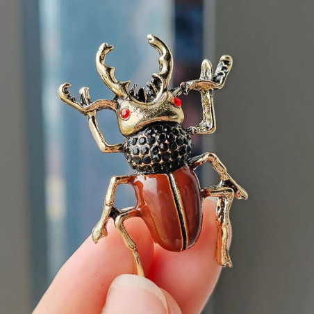 Chestnut Scarab Beetle Pin | Unique Vintage Insect Jewelry Gift