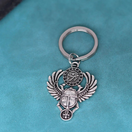 Egyptian Scarab Keychain | Unique Ankh & Eye Amulet Gift
