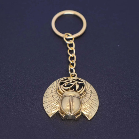 Winged Scarab Beetle Keychain with Protective Eye of Horus