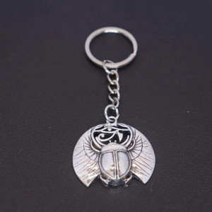 Winged Scarab Beetle Keychain with Protective Eye of Horus