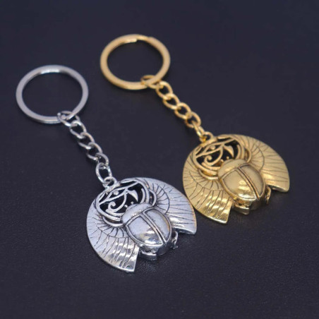 Winged Scarab Beetle Keychain with Protective Eye of Horus