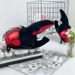 Cute Red Dynastes Beetle Keychain | Metallic & Velvet Plush