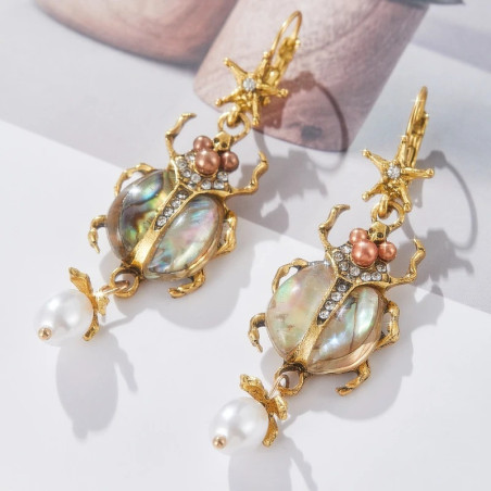 Royal Scarab Beetle Earrings | Unique Gold & Pearl Jewelry Gift