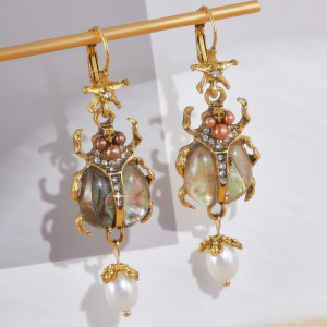 Royal Scarab Beetle Earrings | Unique Gold & Pearl Jewelry Gift