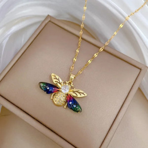 Aurora Wings Bee Necklace - Unique Gold Multicolor Jewelry