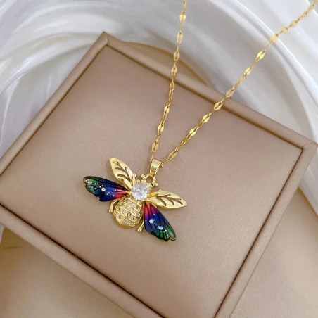 Aurora Wings Bee Necklace - Unique Gold Multicolor Jewelry