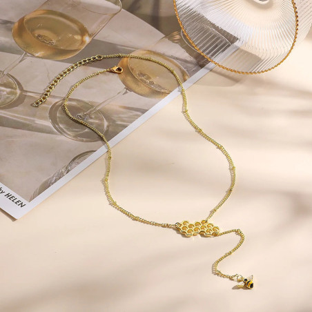 Cute Honeycomb Bee Necklace | Gold Bee Pendant Jewelry Gift