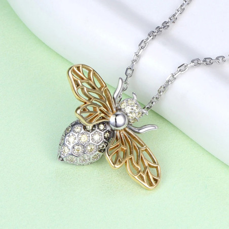 Royal Honeycomb Bee Necklace - Golden Wings & Crystal Honeycomb