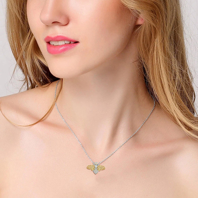 Royal Honeycomb Bee Necklace - Golden Wings & Crystal Honeycomb