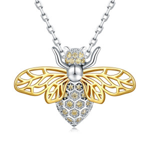 Royal Honeycomb Bee Necklace - Golden Wings & Crystal Honeycomb