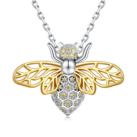Royal Honeycomb Bee Necklace - Golden Wings & Crystal Honeycomb