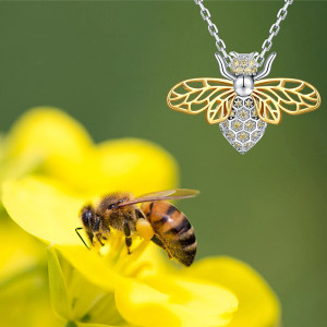 Royal Honeycomb Bee Necklace - Golden Wings & Crystal Honeycomb