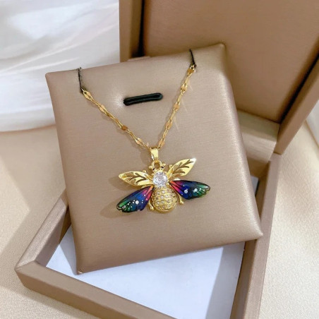Aurora Wings Bee Necklace - Unique Gold Multicolor Jewelry